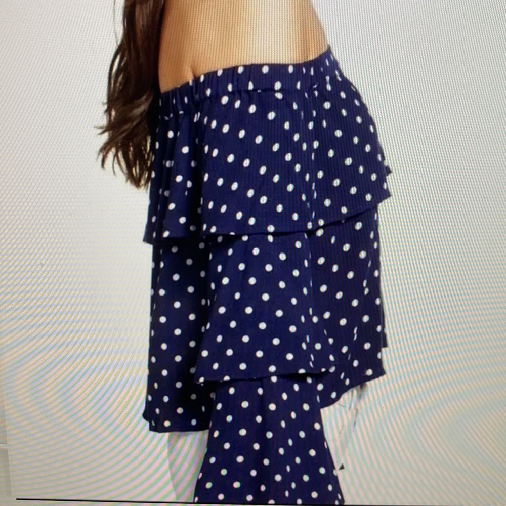 Chloe & Katie ruffled off shoulder blue/white polka dots shirt/blouse. - Picture 2 of 11